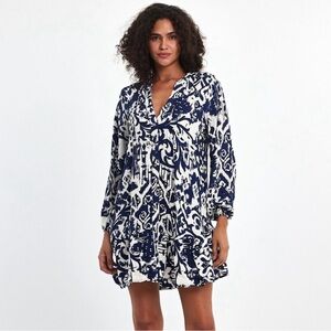 zara blue and white long sleeve dress Zara | Dresses | Zara Long Sleeve Dress In Blue And White Print